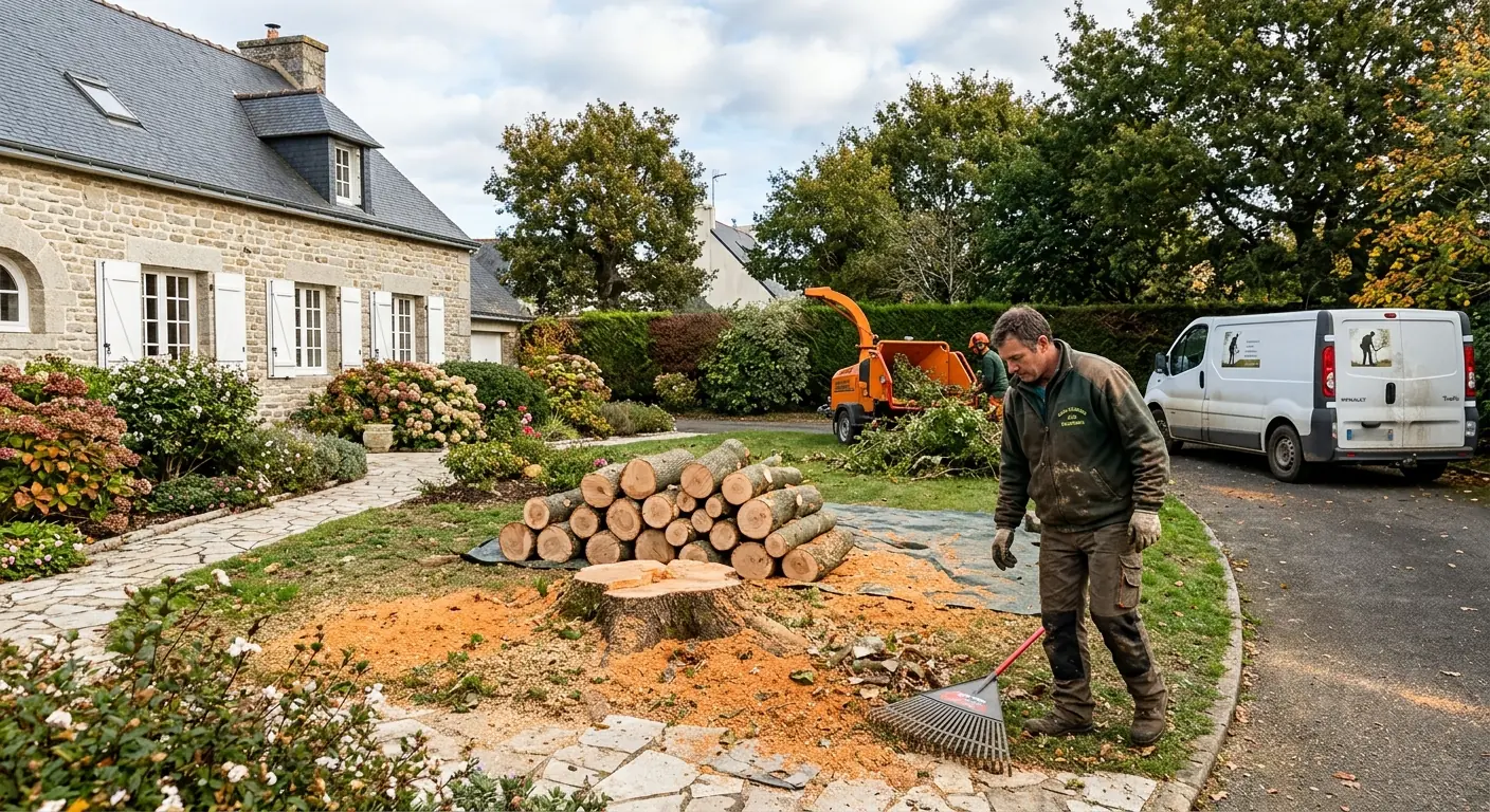 Allée dégagée après retrait des bouleaux à Vannes