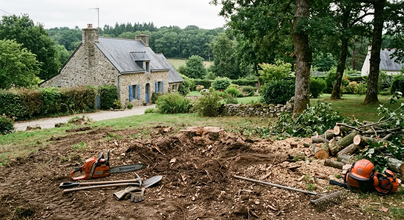 Ligne de plantation nivelée après dessouchage à Vannes