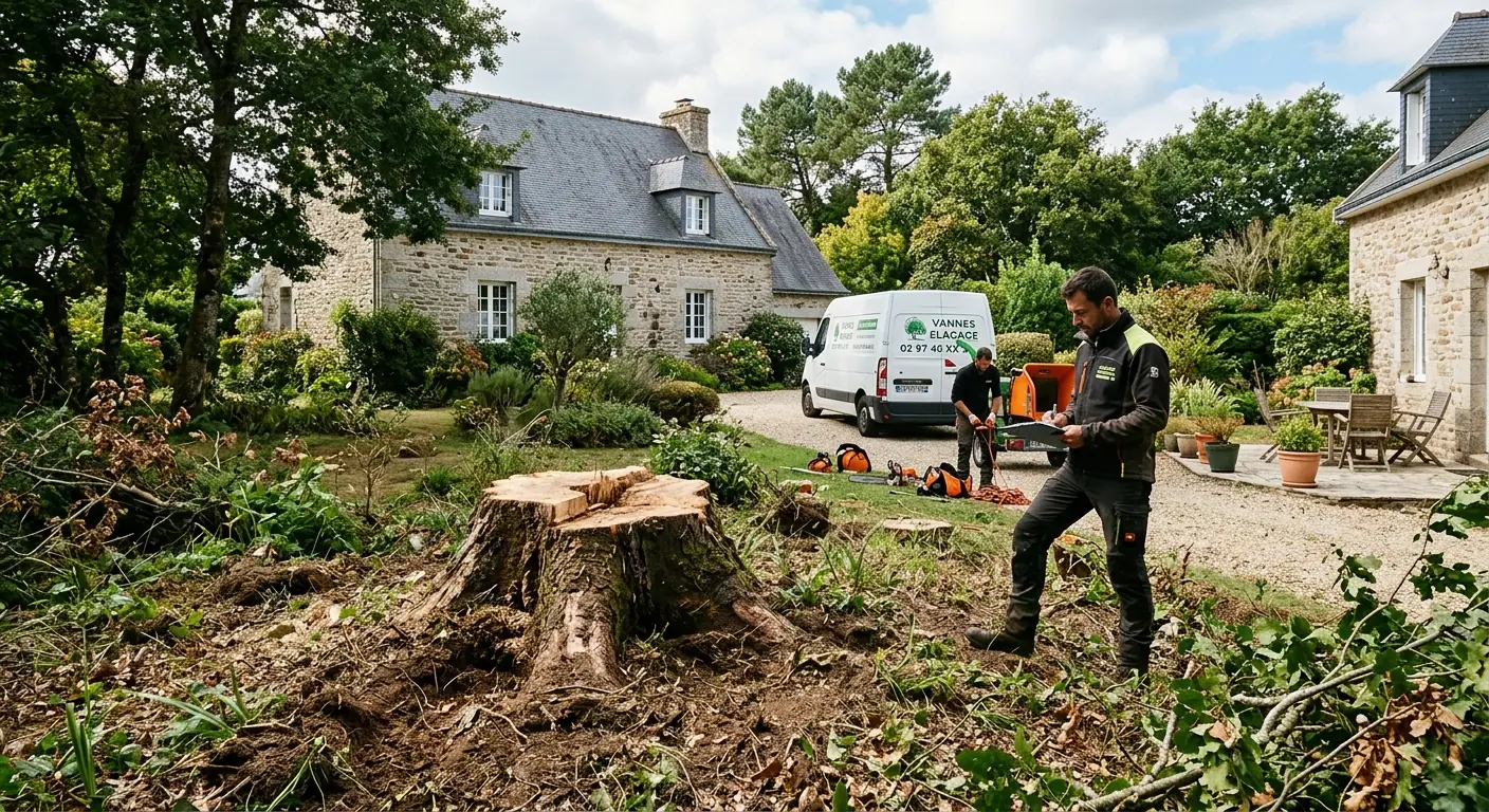 Souche de chêne de fort diamètre avant rognage à Vannes
