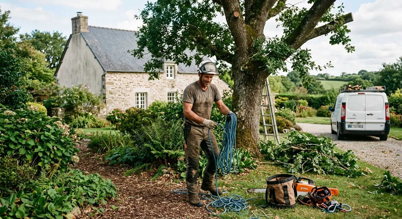 Branches reprises côté clôture après élagage à Vannes