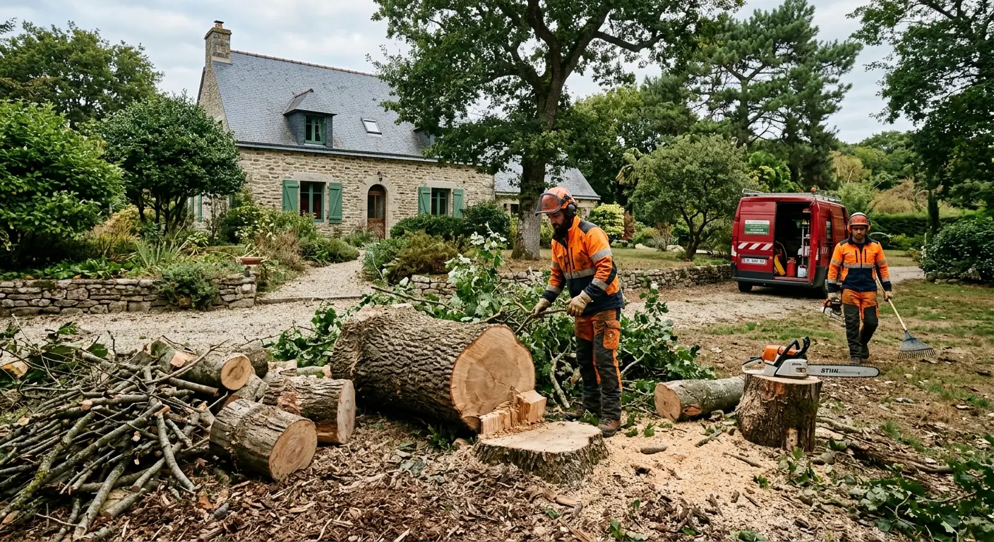 Entrée de garage dégagée après dépose de la branche à Vannes