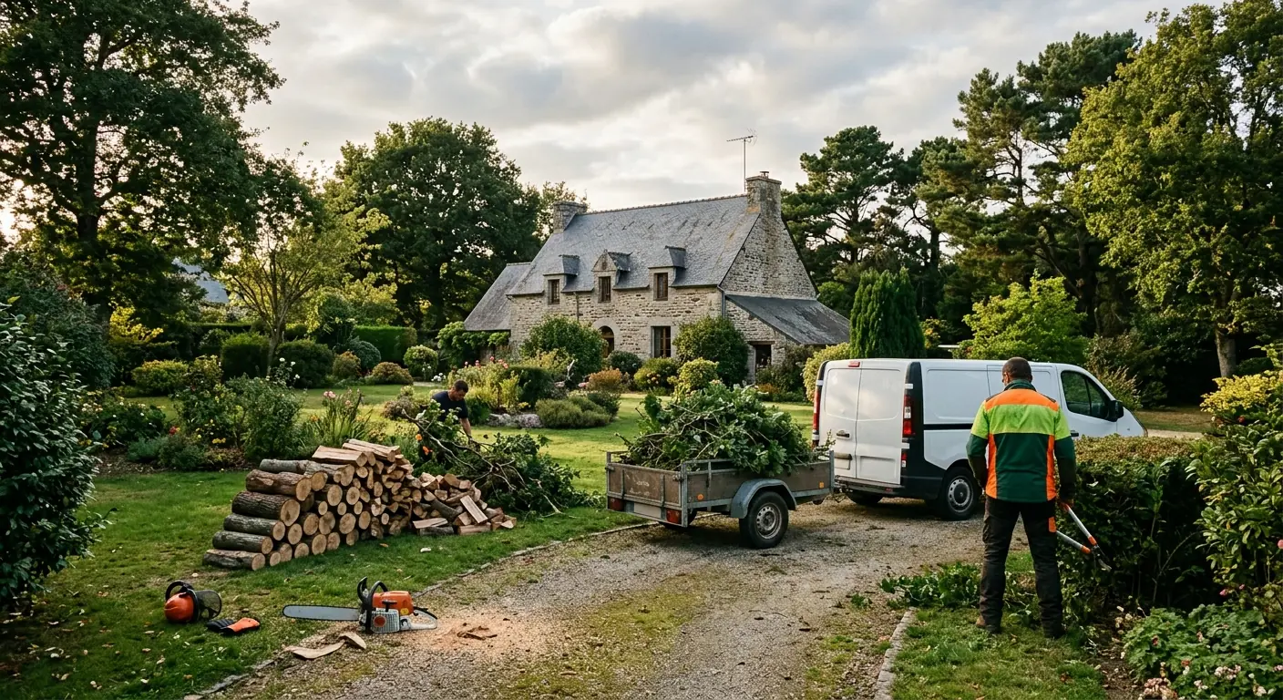 Cour sécurisée après retrait du bois mort à Saint-Nolff
